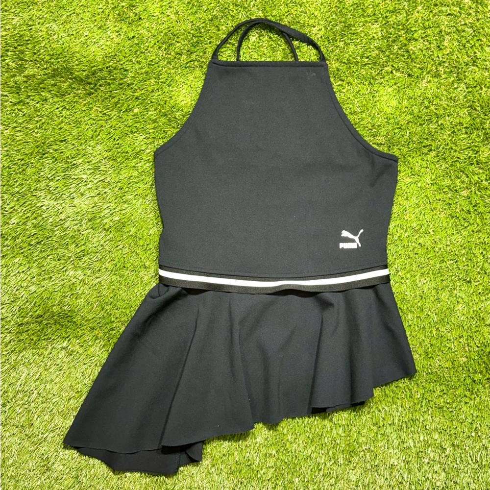 Puma Women’s Peplum Halter Athletic Tank Top Black White Size Small - Picture 1 of 4